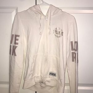 Cream Pink Zip Up Hoodie